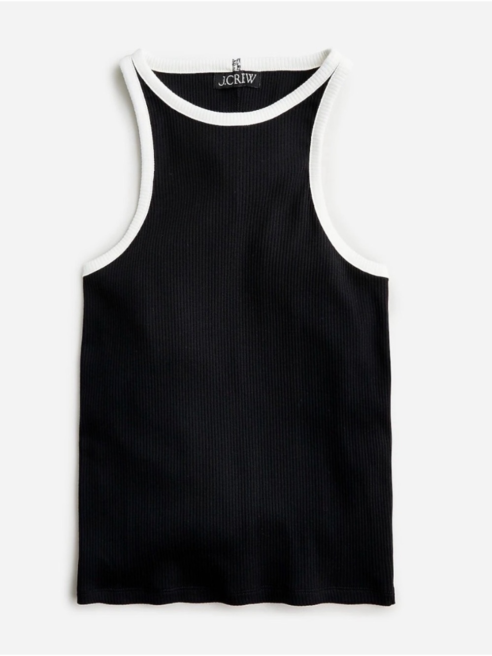 J. Crew Black Ribbed High-Neck Tank with White Trim